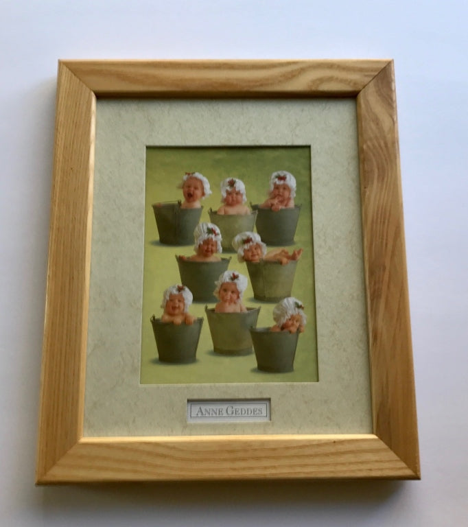 2 Anne Geddes Prints in Wood Frame - Babies, flowers