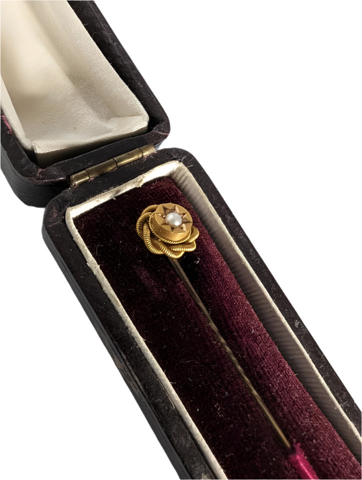 Rare Find! Antique Victorian Gold Stick Pin with Pearl