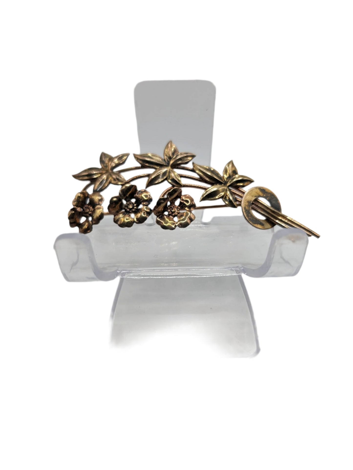 Gold Plated Vintage Flower Brooch Stamped 12k