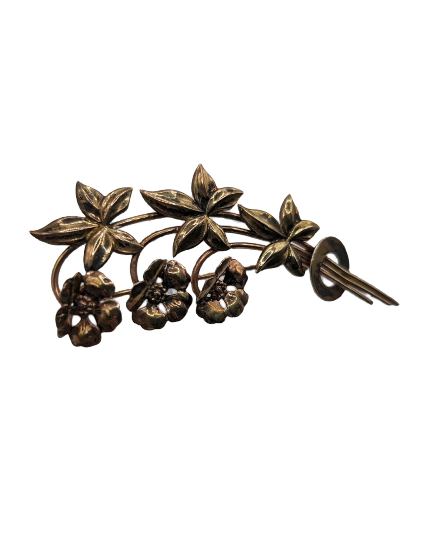 Gold Plated Vintage Flower Brooch Stamped 12k