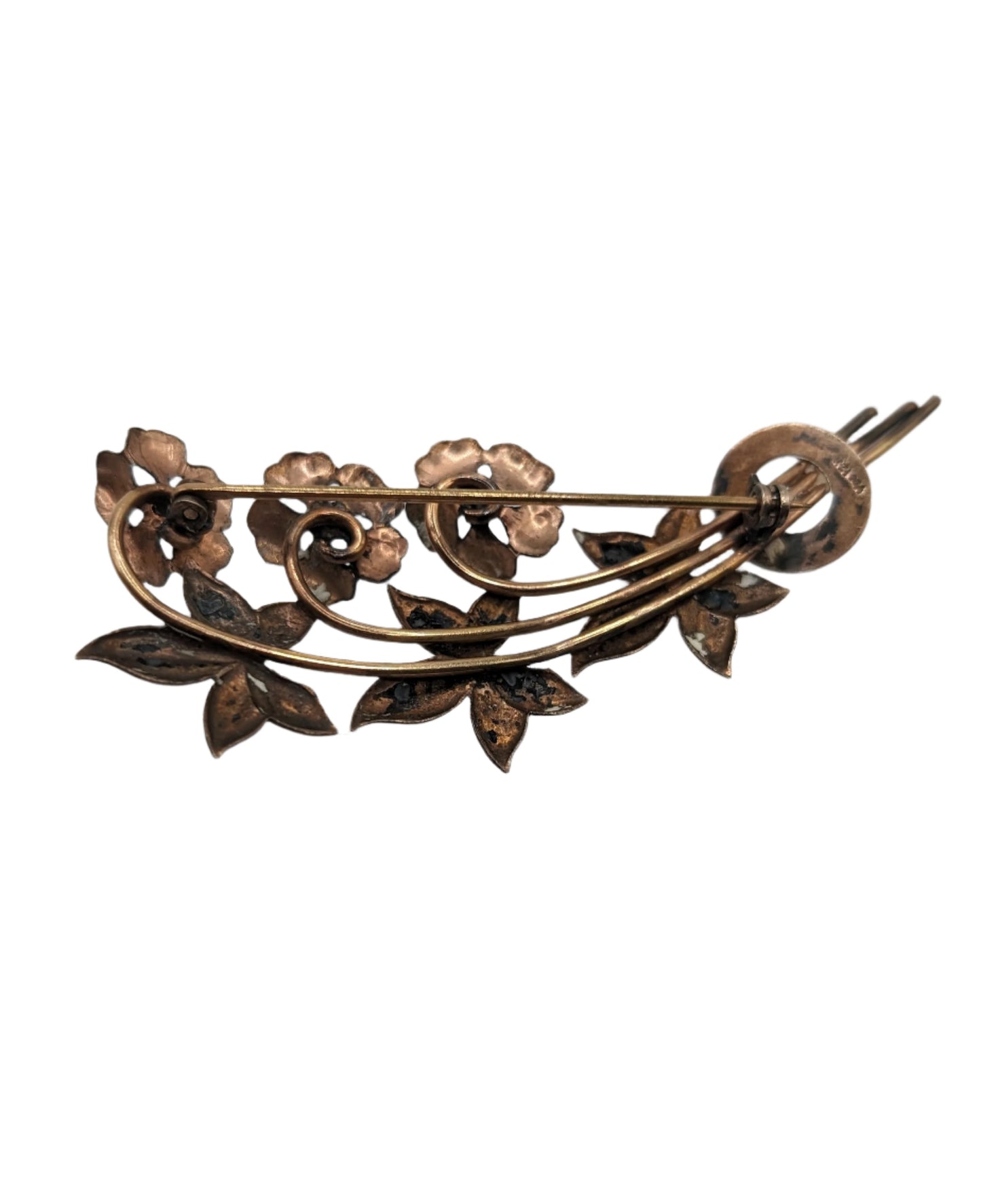 Gold Plated Vintage Flower Brooch Stamped 12k