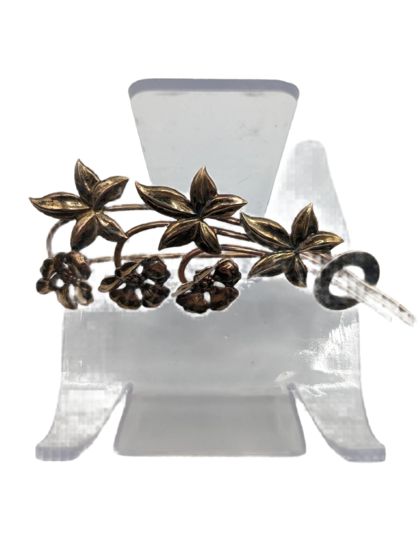 Gold Plated Vintage Flower Brooch Stamped 12k