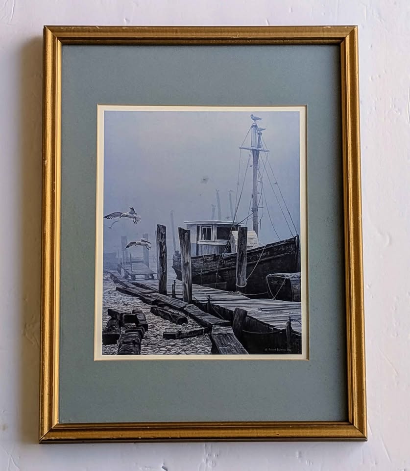Robert Bateman Vintage Print, Boats at Dock - Canadian Artist