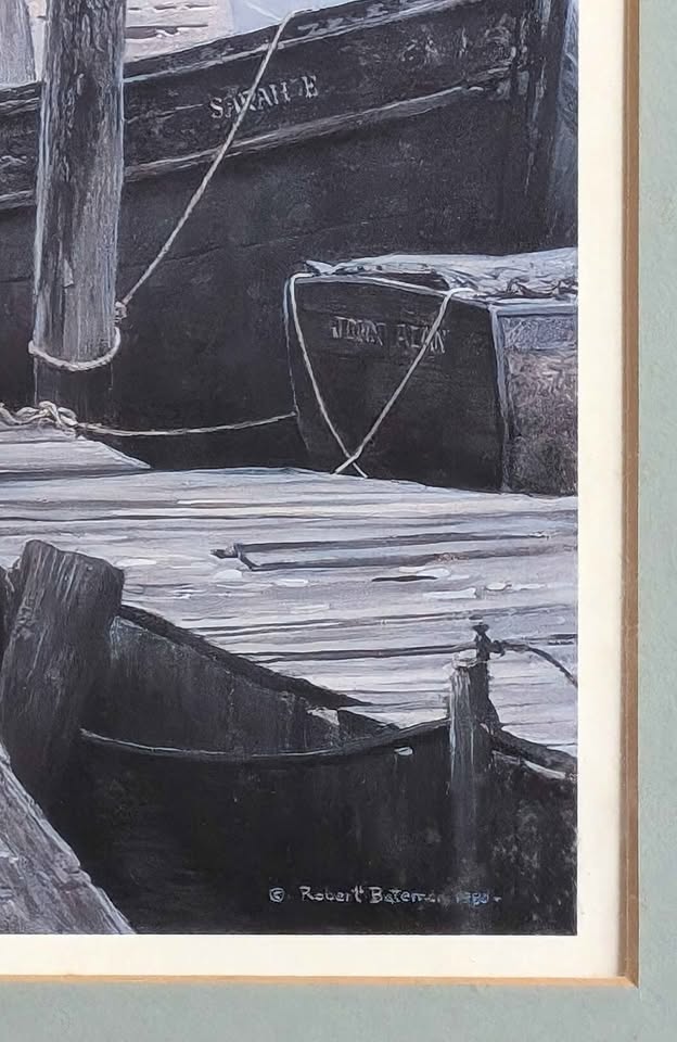 Robert Bateman Vintage Print, Boats at Dock - Canadian Artist