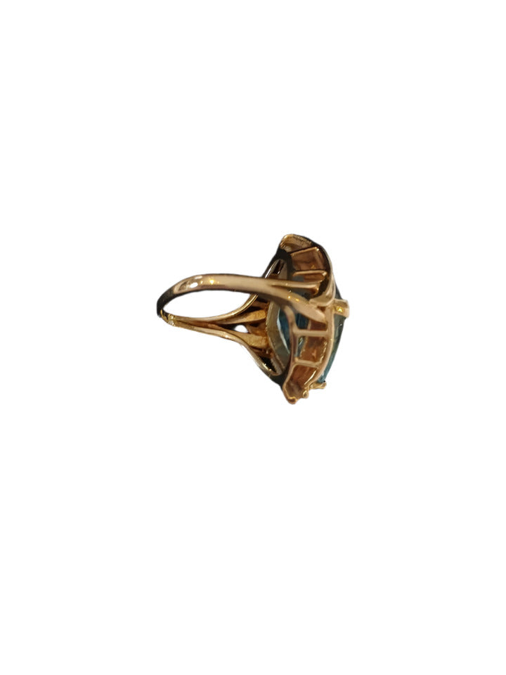 VTG Sparkling Swiss Blue Topaz & 14K Gold Cocktail Ring, Size 4, COA Included