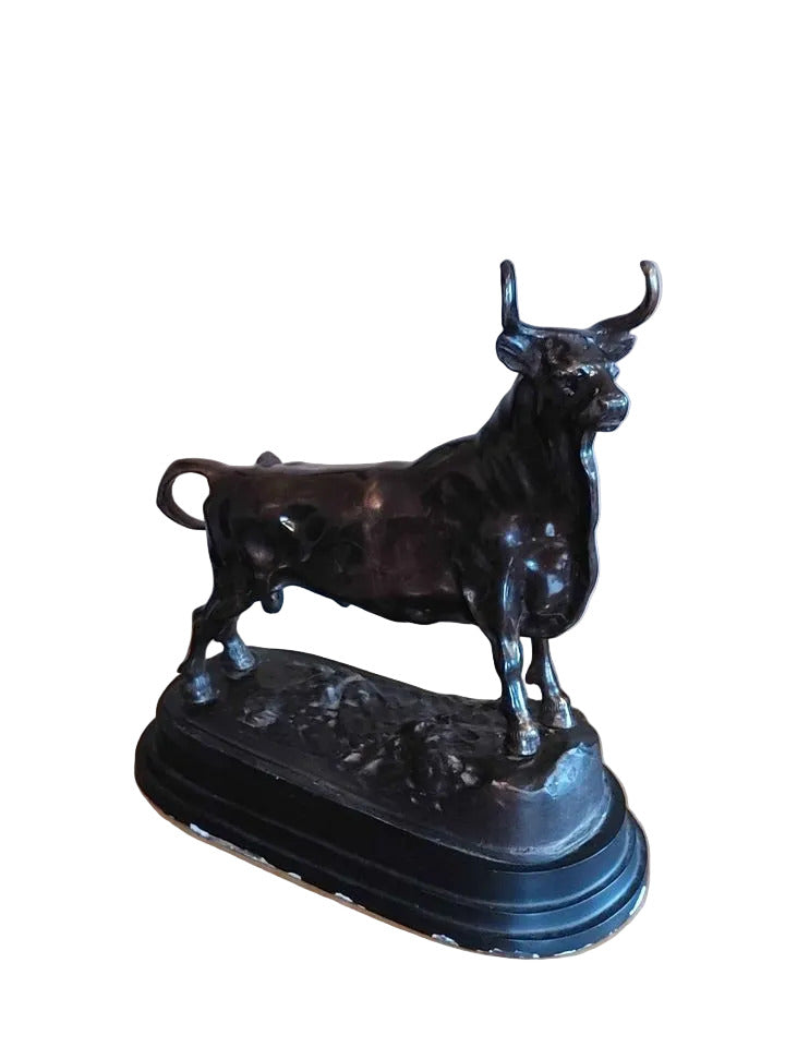 Patinated Bronze Metal Statue of Bull