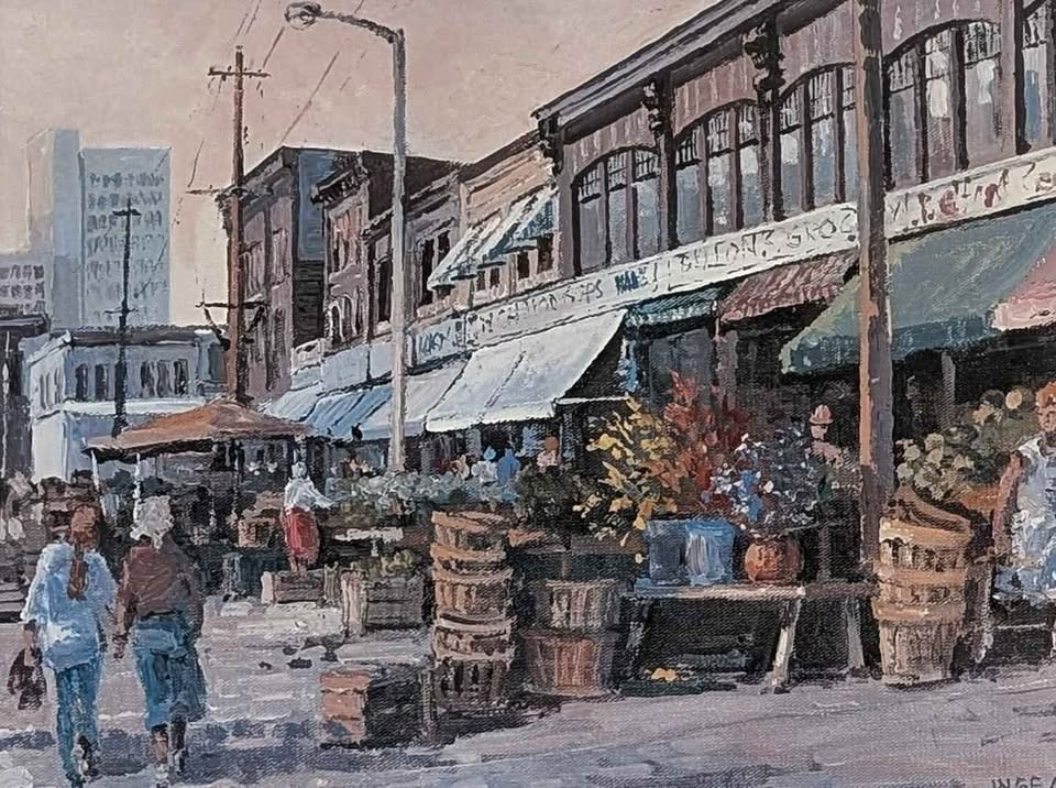 Lg Framed Inge Claussen Print of Byward Market in Ottawa - Canadian Art