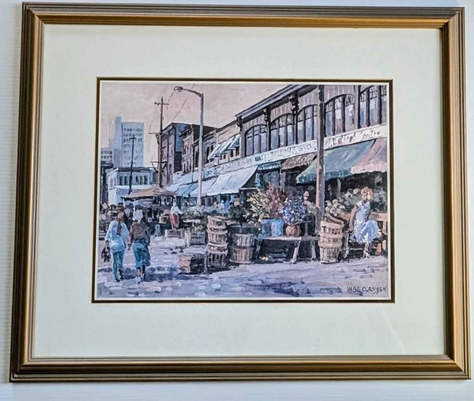 Lg Framed Inge Claussen Print of Byward Market in Ottawa - Canadian Art