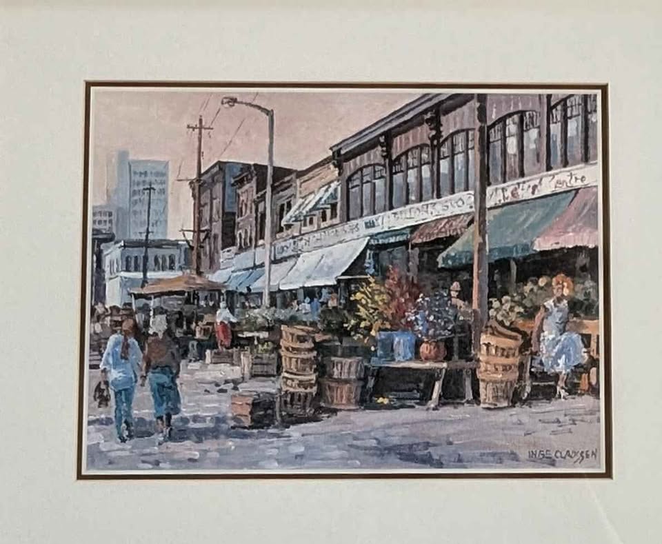 Lg Framed Inge Claussen Print of Byward Market in Ottawa - Canadian Art