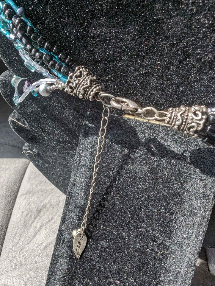 VTG Coldwater Creek Albalone Slider on Twisted Blue and Black Beads