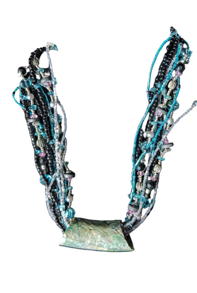 VTG Coldwater Creek Albalone Slider on Twisted Blue and Black Beads