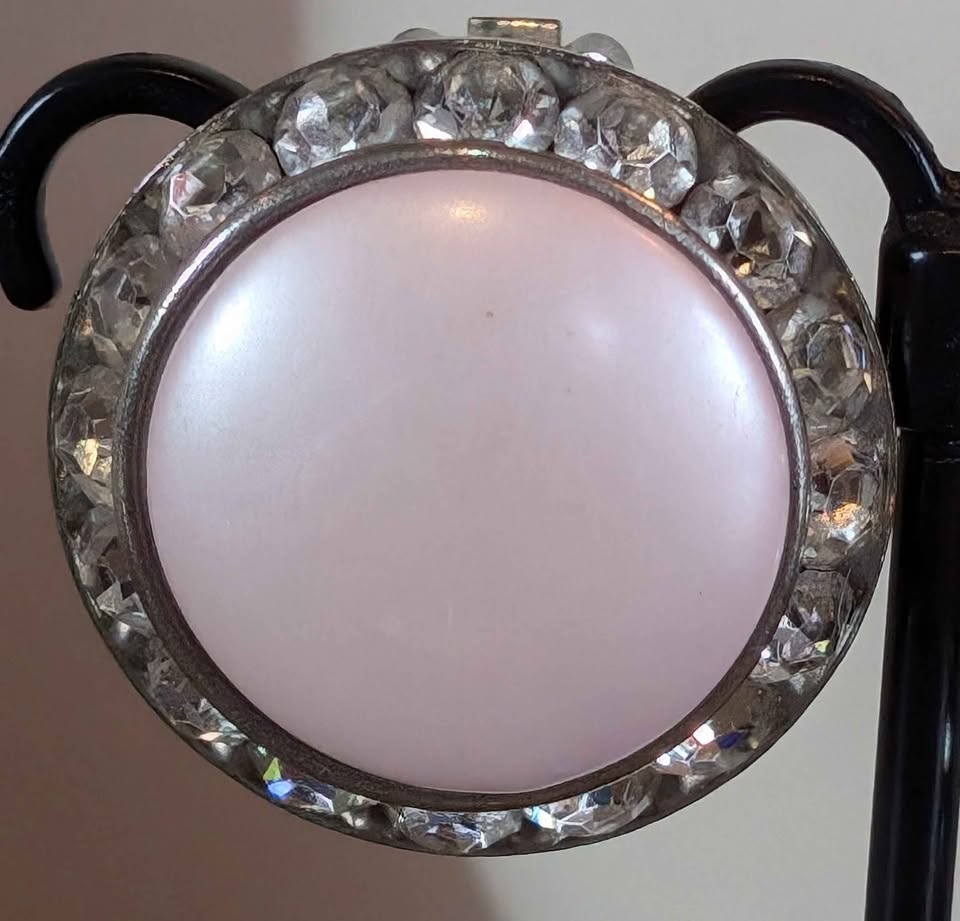 VTG CORO Blush Pink Enamel and Rhinestone clip-on earrings, Signed