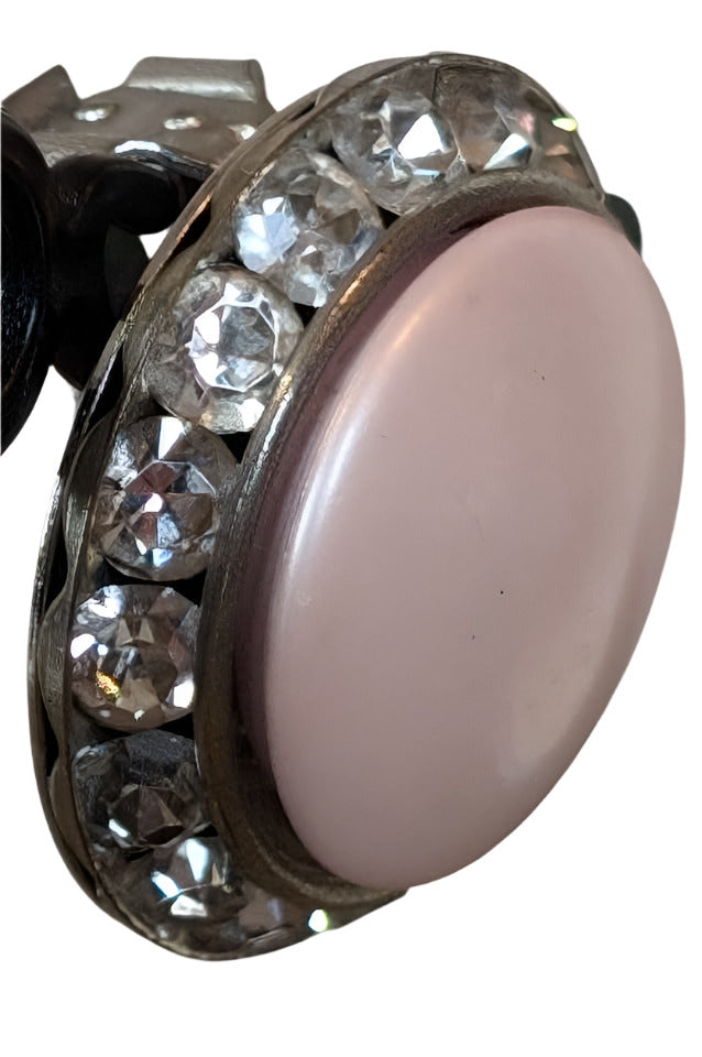 VTG CORO Blush Pink Enamel and Rhinestone clip-on earrings, Signed