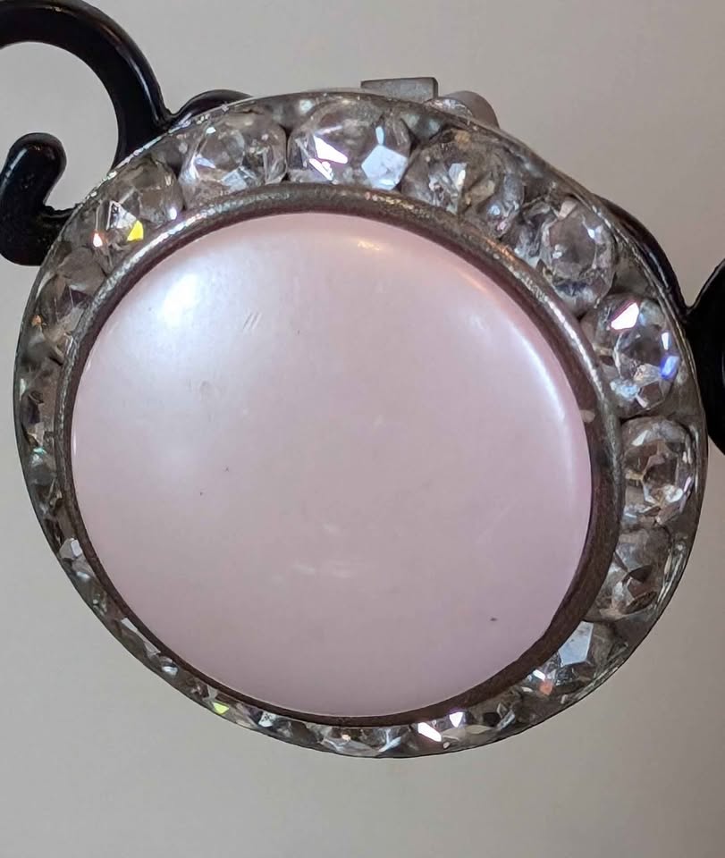 VTG CORO Blush Pink Enamel and Rhinestone clip-on earrings, Signed