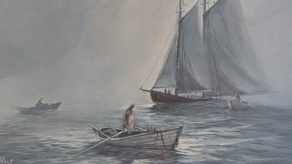 "Picking up the Dories", William Degarthe Signed Seascape Print - Canadian Art