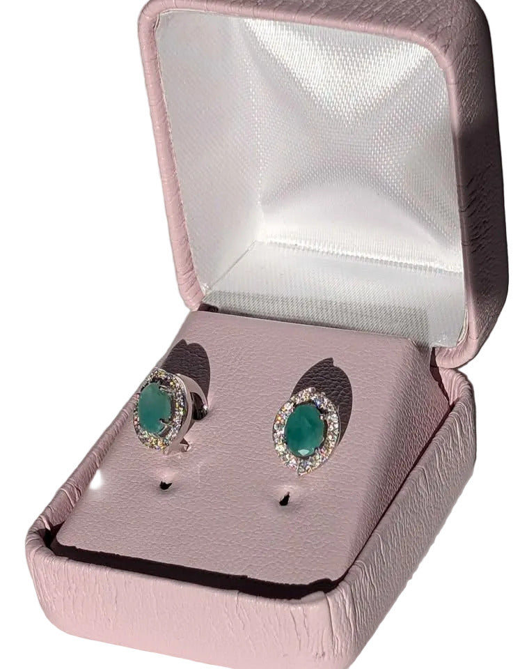 VTG Emerald Earrings in stamped Sterling, decorated with Cubic Zirconiums
