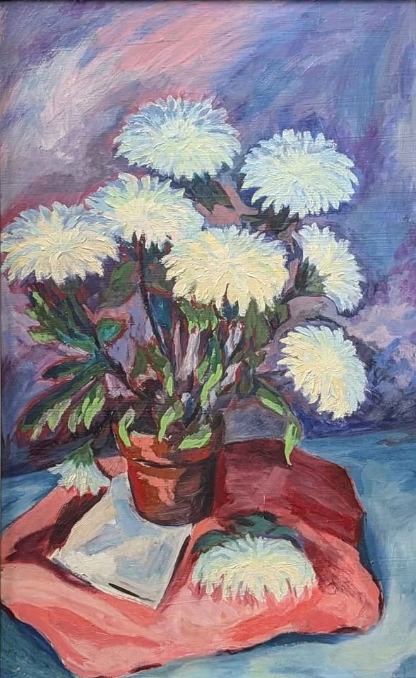 Still Life of White Flowers, Original Acrylic Painting