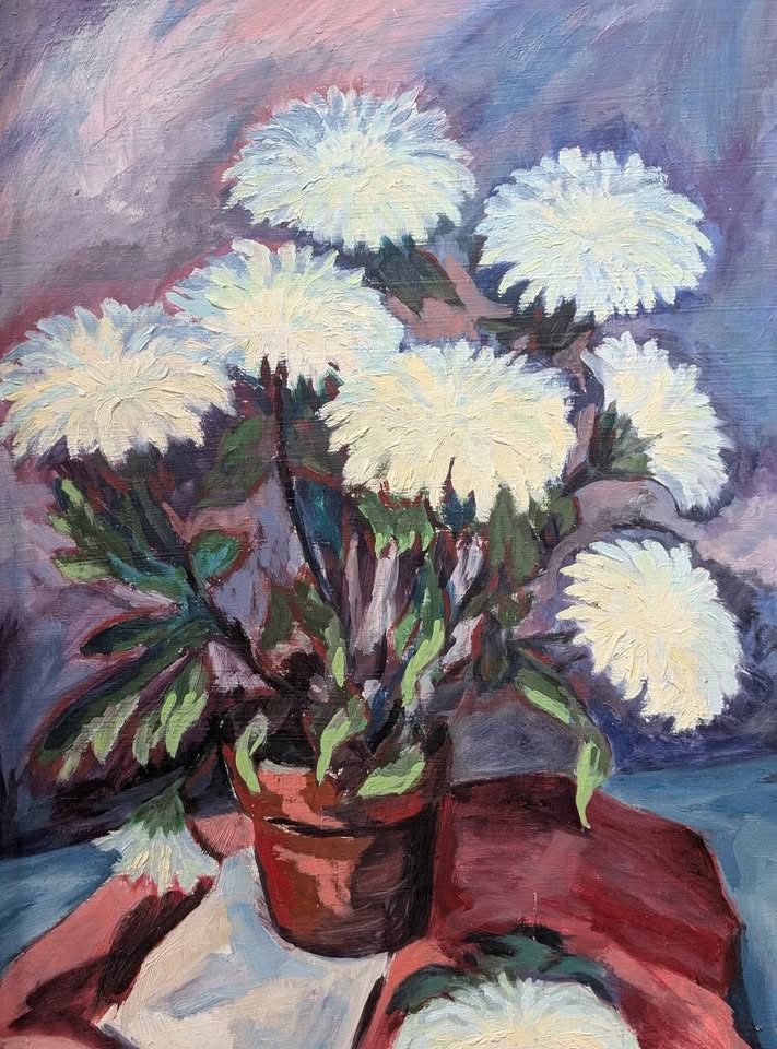 Still Life of White Flowers, Original Acrylic Painting