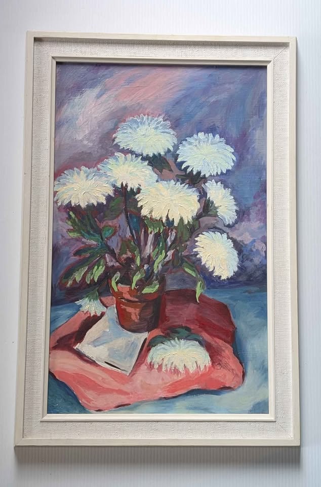 Still Life of White Flowers, Original Acrylic Painting