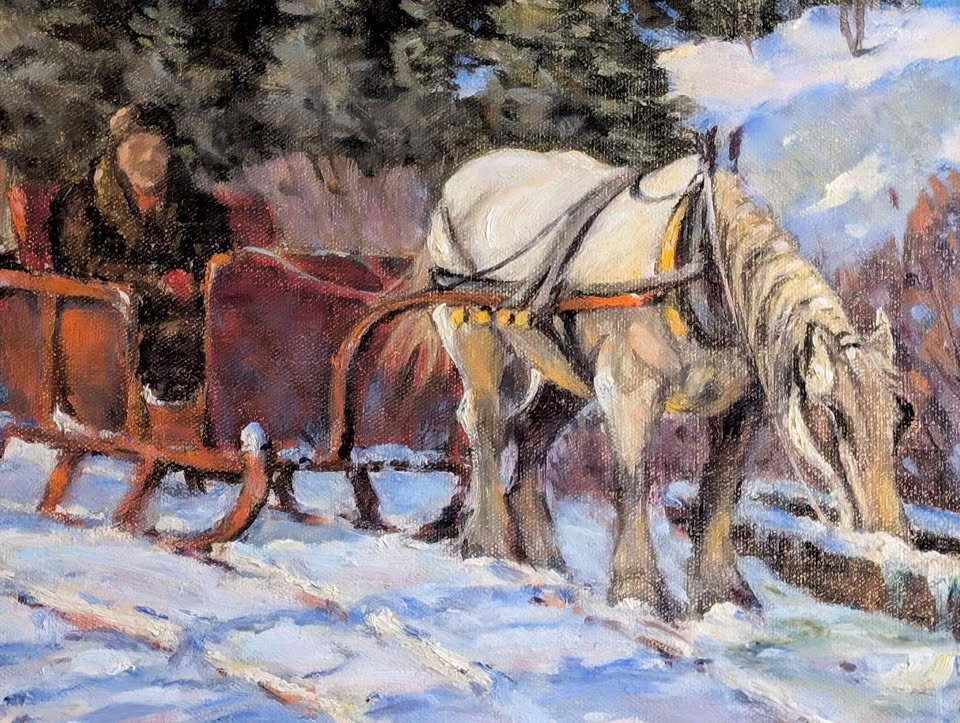 Thomas Hilton Garside RCA, Oil Painting Winter Sleigh Ride in Gorgeous Antique Frame