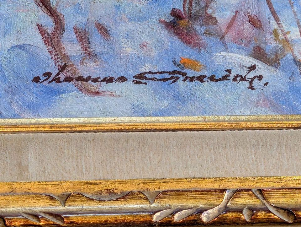 Thomas Hilton Garside RCA, Oil Painting Winter Sleigh Ride in Gorgeous Antique Frame