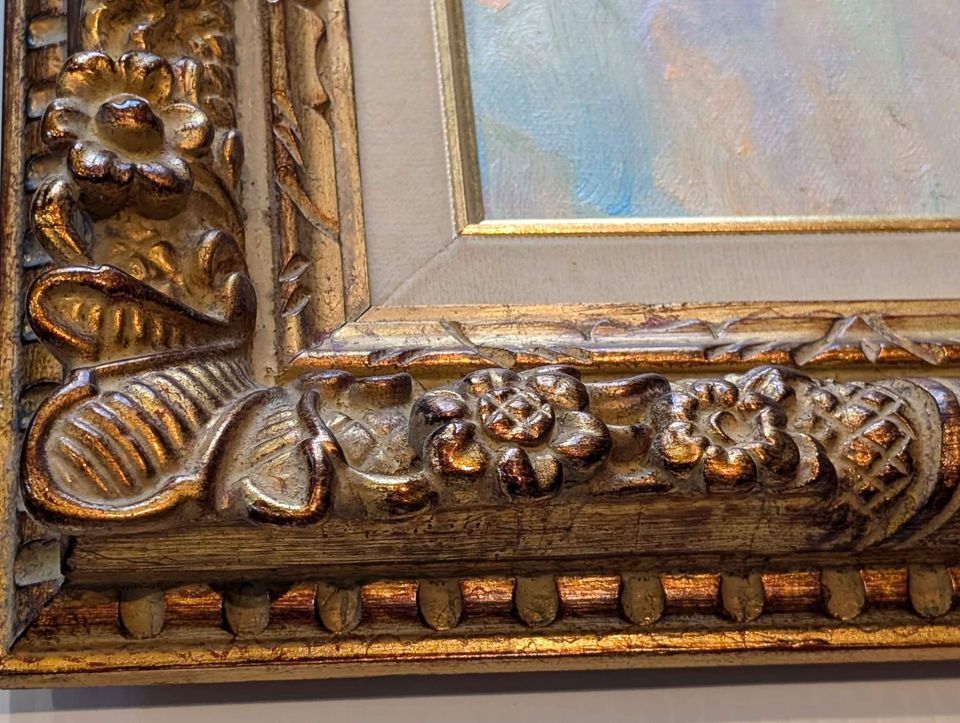 Thomas Hilton Garside RCA, Oil Painting Winter Sleigh Ride in Gorgeous Antique Frame