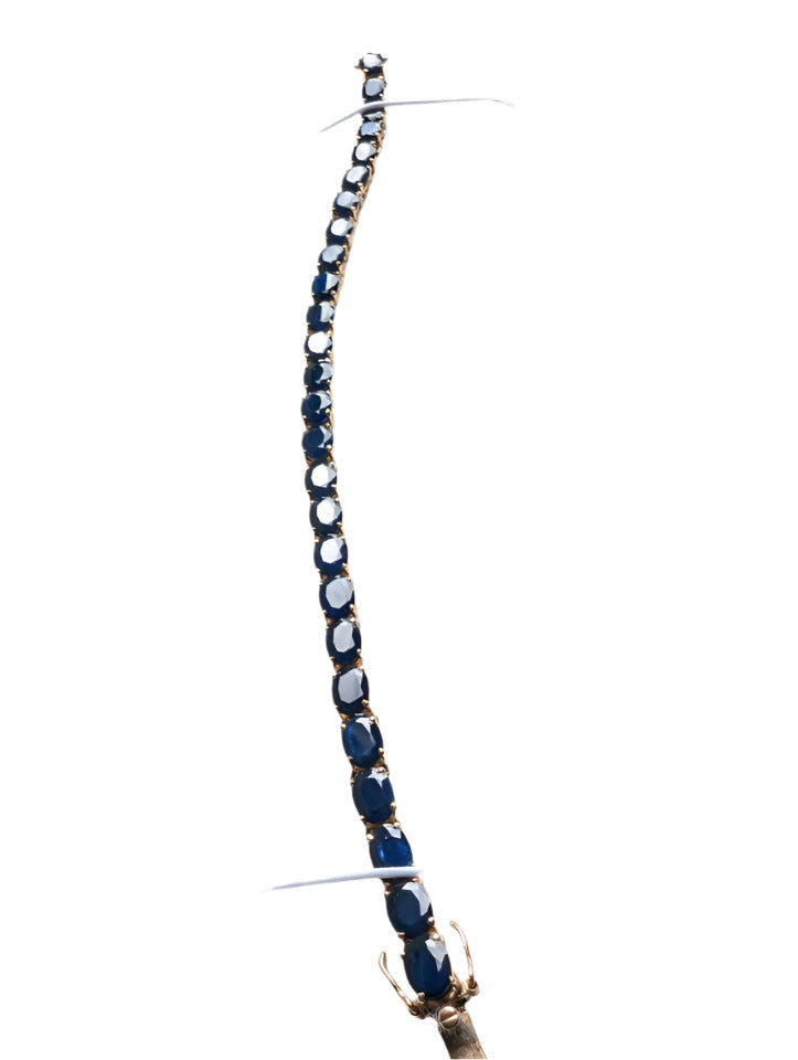 VTG 14K Yellow Gold & 16.64 CTW Natural Dark Blue Sapphire Tennis Bracelet; COA inluded