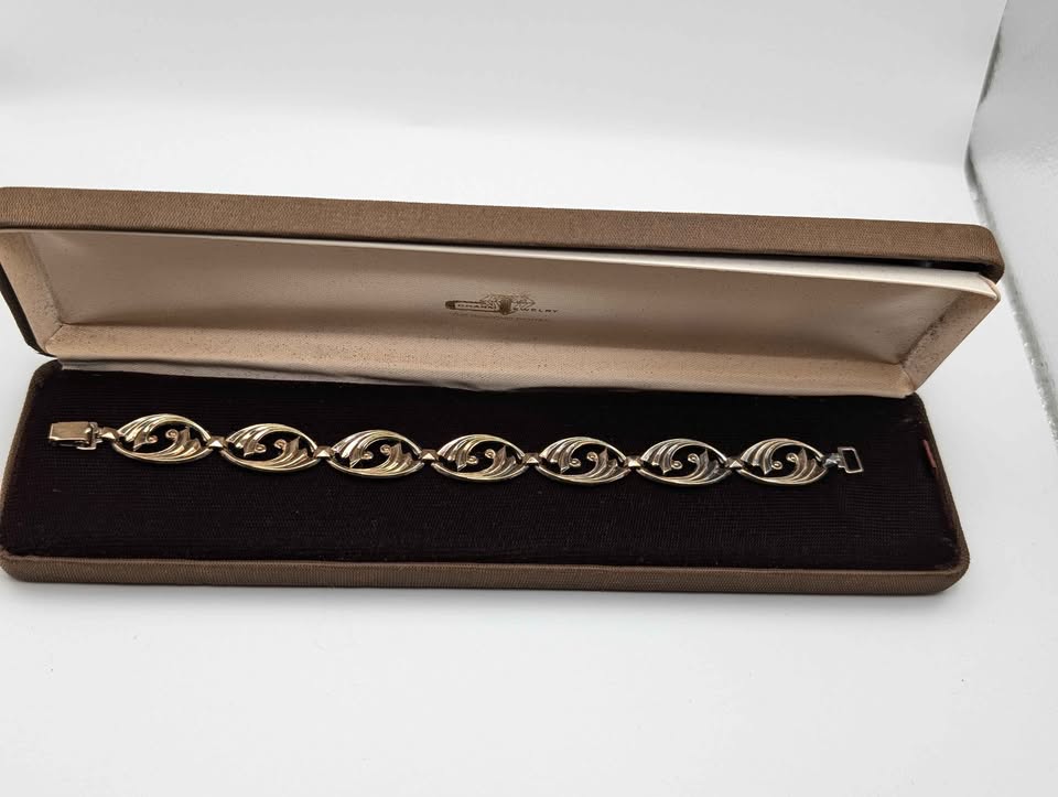 VTG Symmetalic Art Deco Bracelet, 14k Gold Fillet on Sterling Silver, stamped