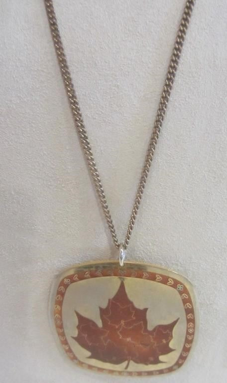 VTG Handcrafted Brass Pendant of Maple Leaf, Signed by artist - (1960's)