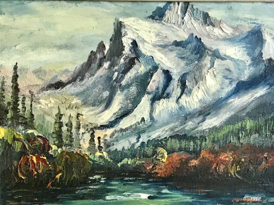 Oil on Board signed J. W. McGrath, "Mountain lake in autumn"