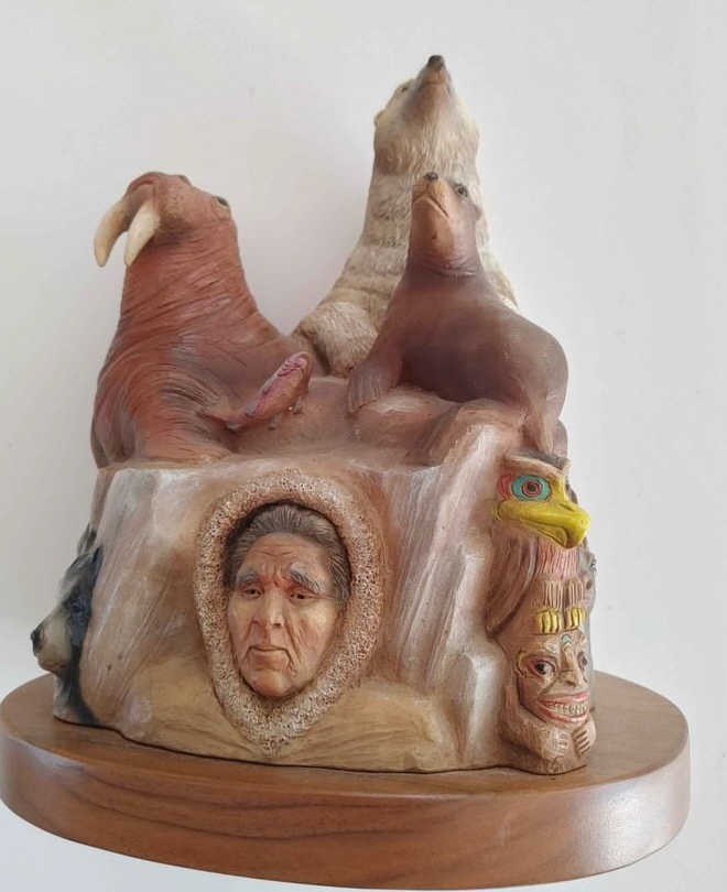 “Last Frontier” Resin Statue on Wood Base by T. Snyder