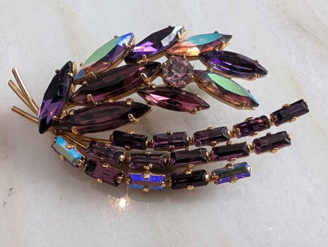 Vintage Purple & Pink Aurora Borealis Crystal Brooch