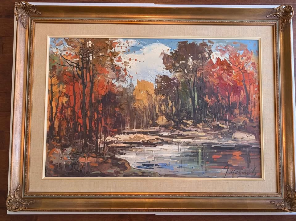 Geza Gordon Marich, Large Oil Painting of Autumn Trees near the Water
