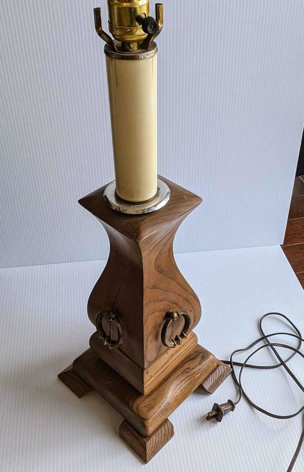 Pre-Loved Solid Oak Base Candle Stick Table Lamp