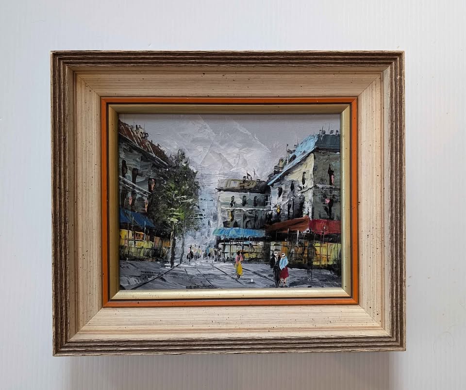 Framed Original Oil Painting of Colourful Urban Street Scene