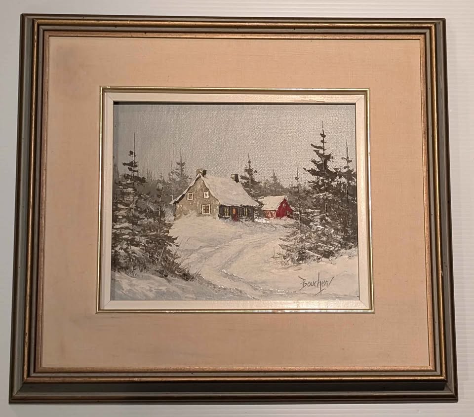 Pierre Boucher, Oil Painting of Winter Cottage- Canadian Art