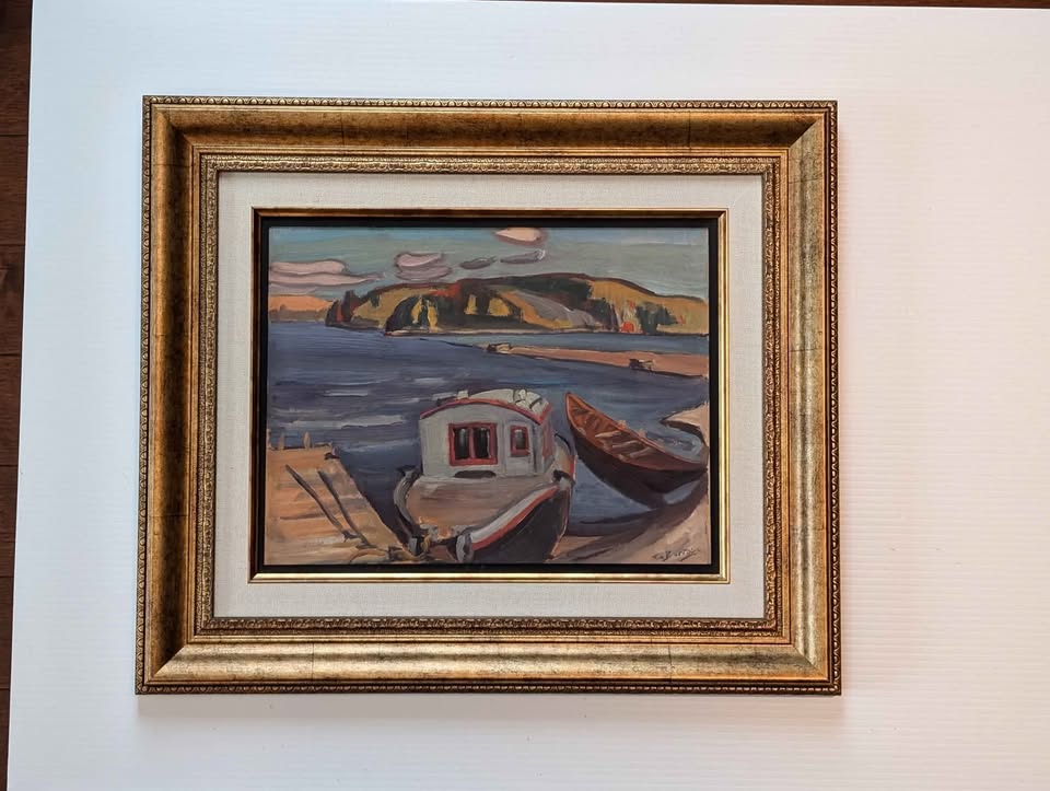 Ralph Wallace Burton Oil Painting of Boat Dock in Quebec Harbour - Canadian Art