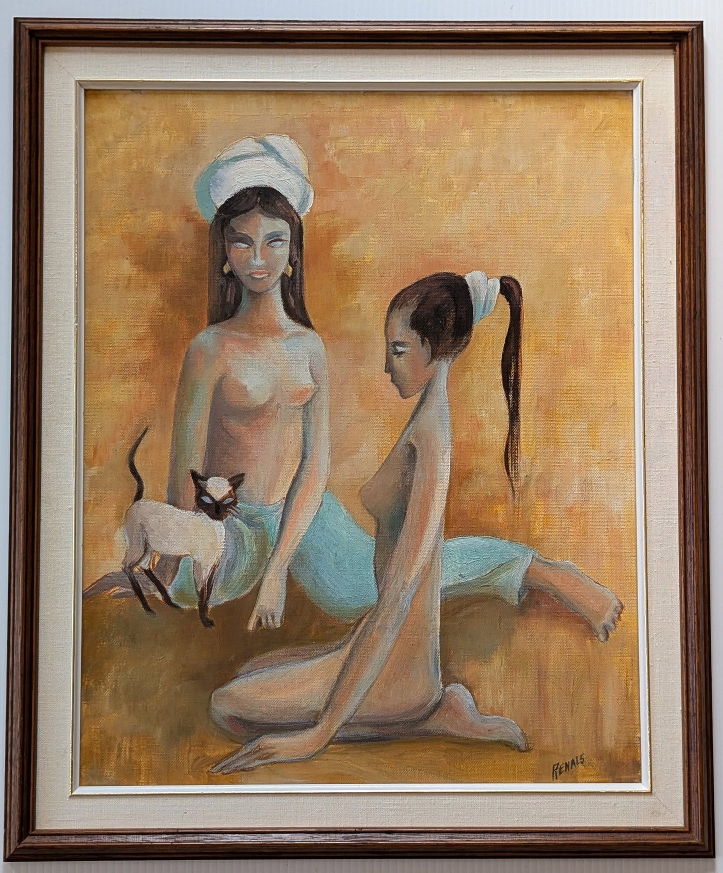 Nude Portrait Original Oil Painting Signed Renals - Vintage Art