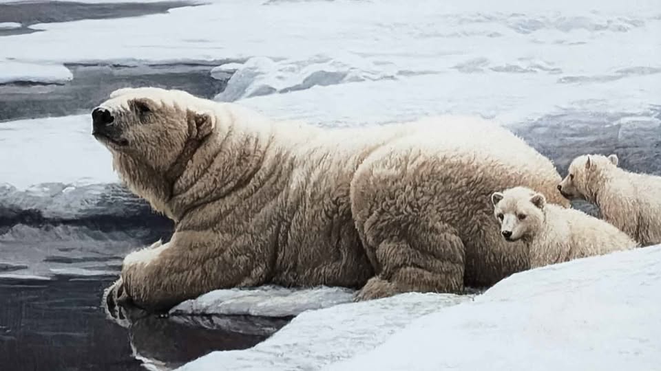 Robert Bateman Vintage Art Print of Polar Bear Family - Canadian Artist