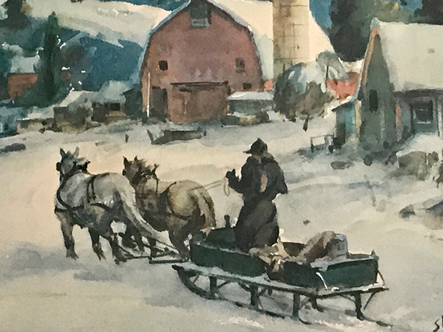James Milton Sessions, Large Watercolour Painting , "Vermont Farm"