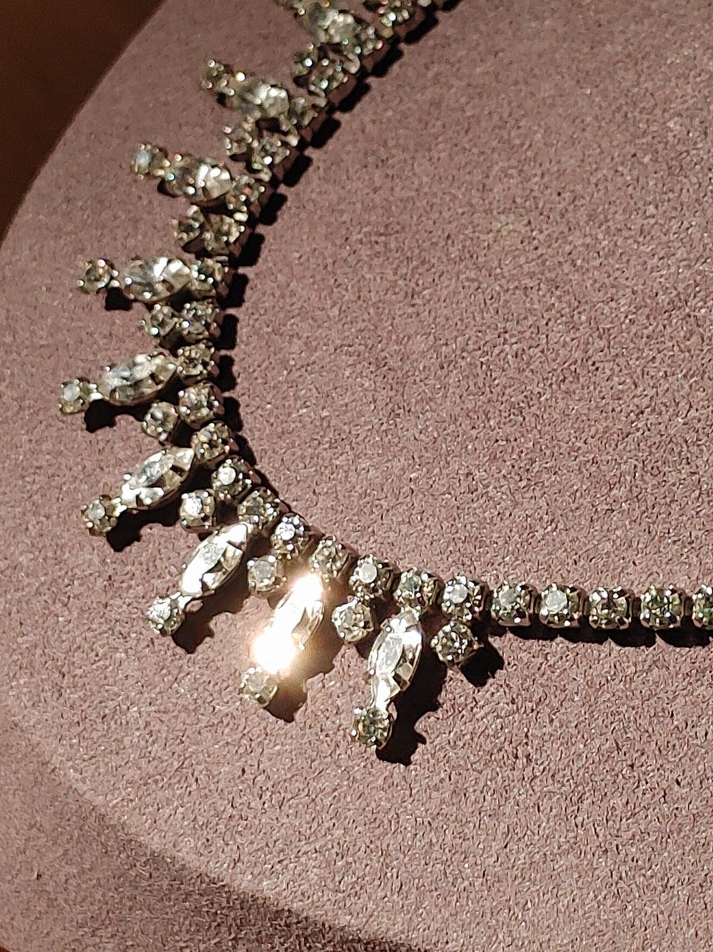 VTG SHERMAN 17" Clear Necklace Rare SIGNED Oval Cartouche Collectible