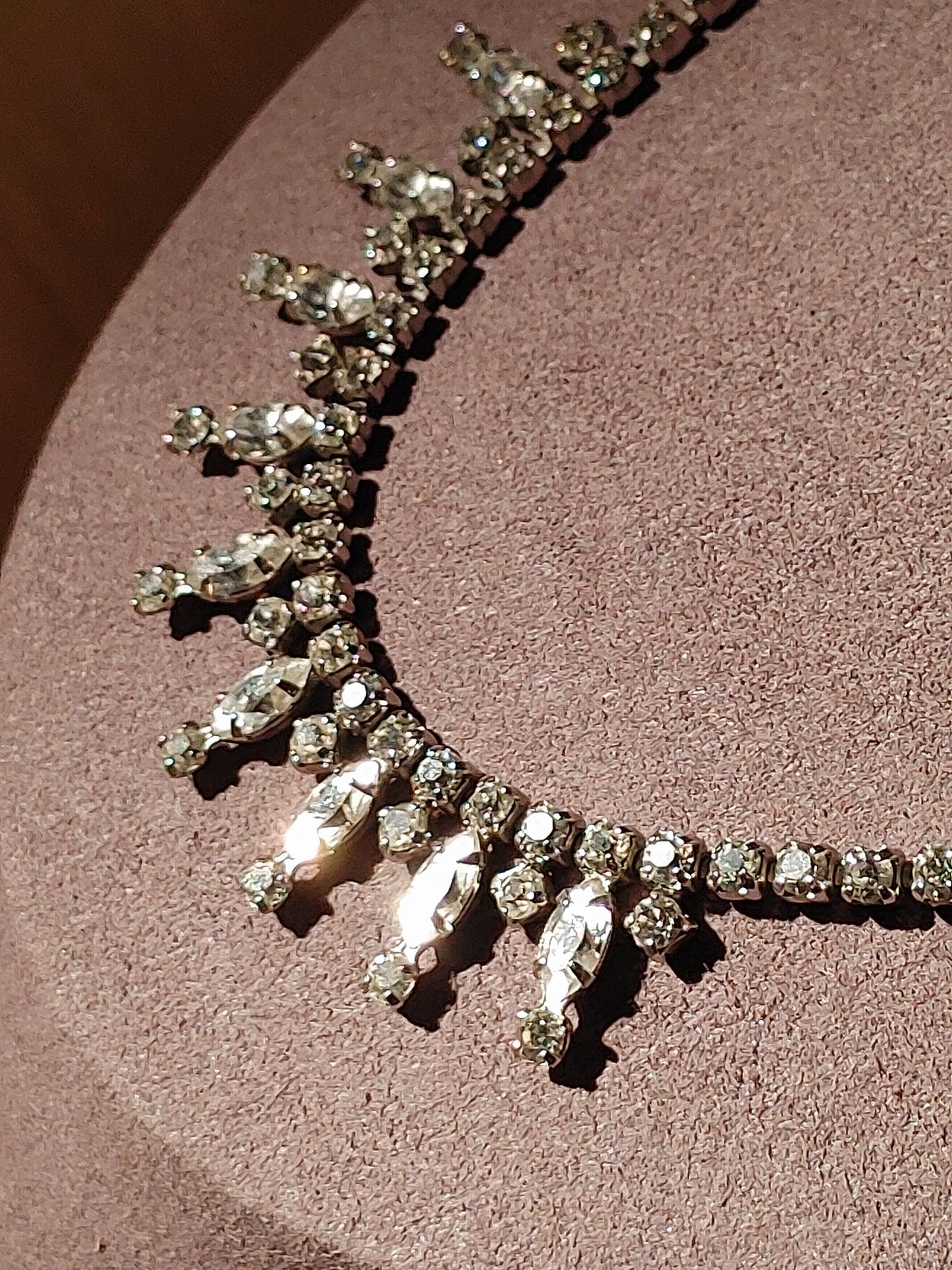 VTG SHERMAN 17" Clear Necklace Rare SIGNED Oval Cartouche Collectible