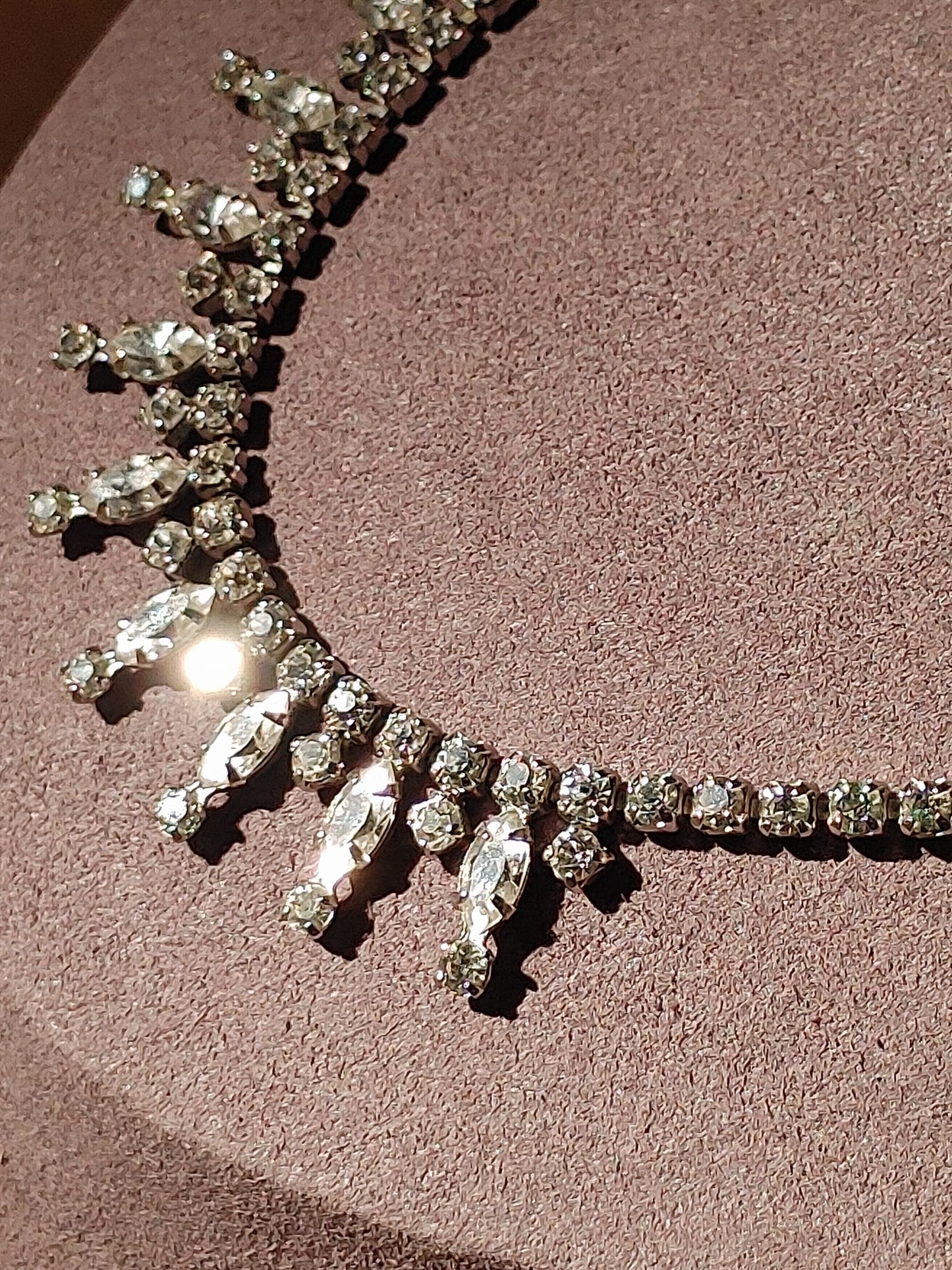 VTG SHERMAN 17" Clear Necklace Rare SIGNED Oval Cartouche Collectible