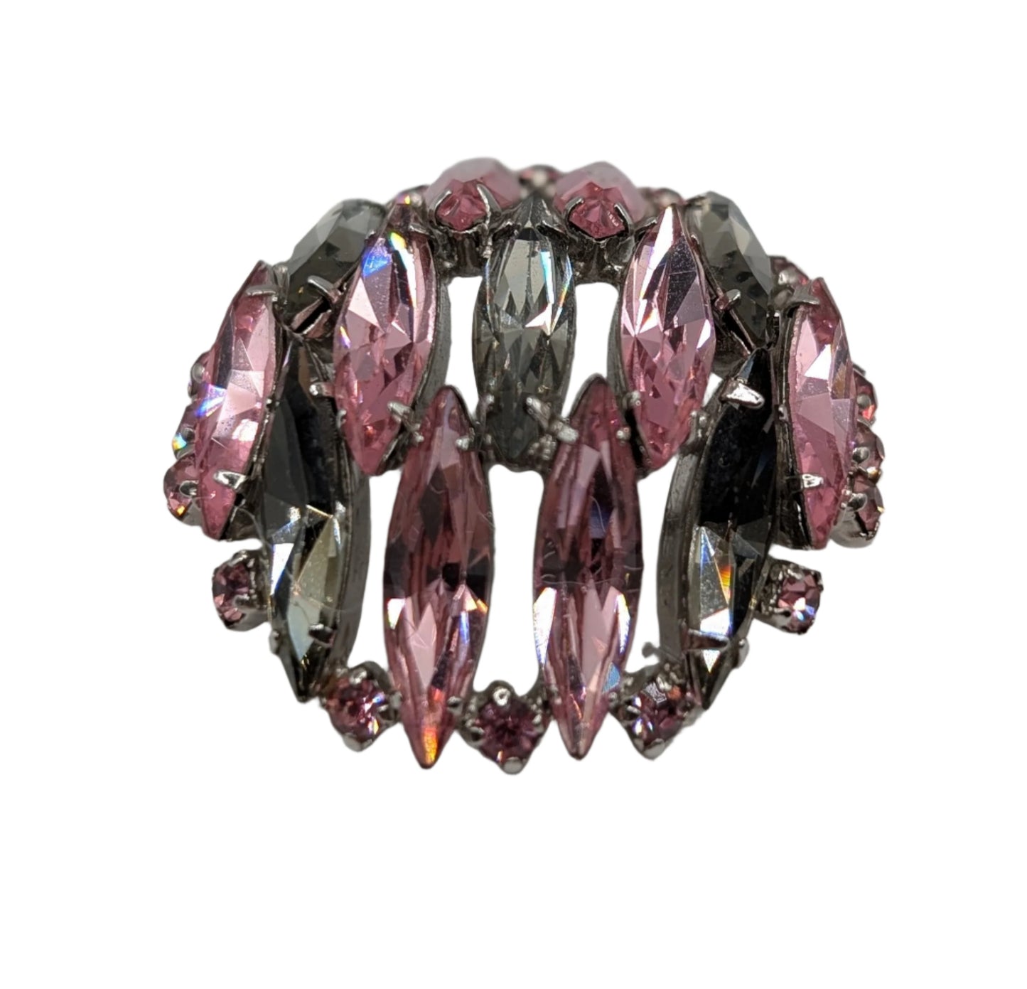 Pink & Grey VTG Crystal Brooch, Hallmarked Sherman