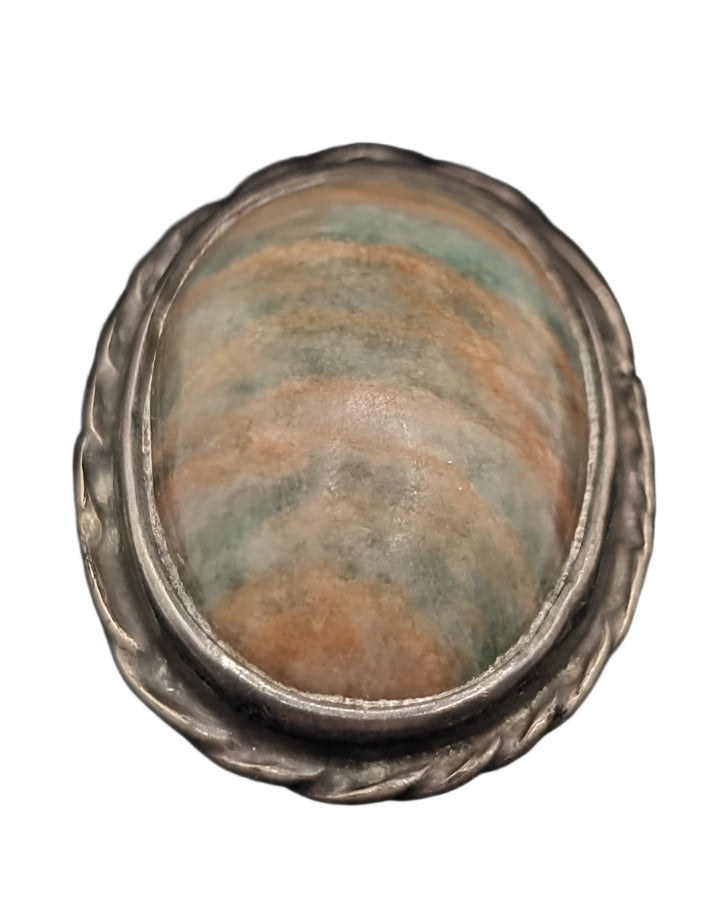 (Antique) Aqua Terra Cotta Jasper Cabochon gemstone ring size 6