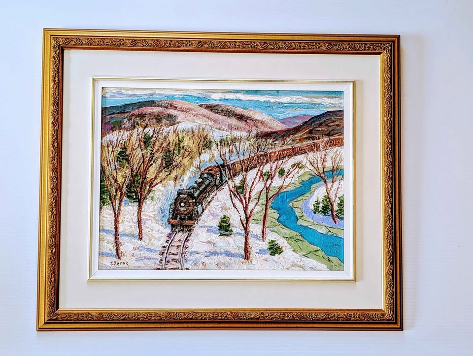 Sydney Berne Oil Painting of Train Ride Through the Mountains - Canadian Art