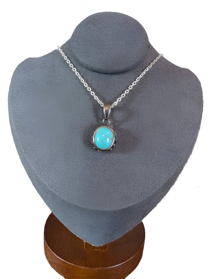 VTG Turquoise Pendant Stamped Thailand 925, on 18" Sterling Chain