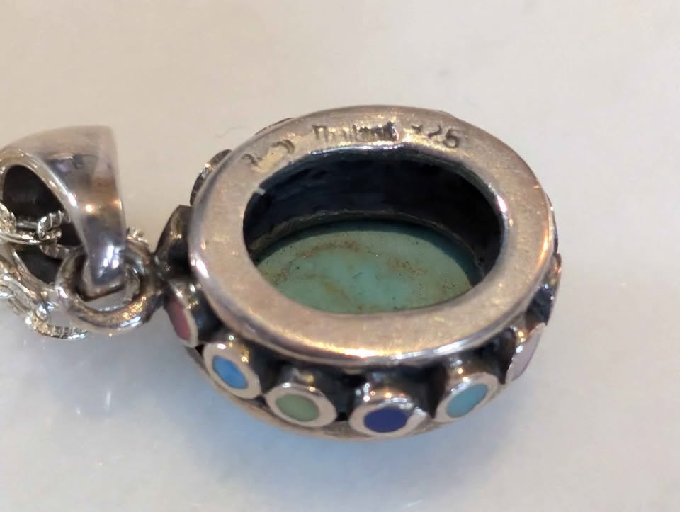VTG Turquoise Pendant Stamped Thailand 925, on 18" Sterling Chain