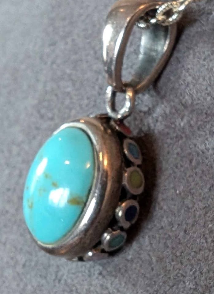 VTG Turquoise Pendant Stamped Thailand 925, on 18" Sterling Chain