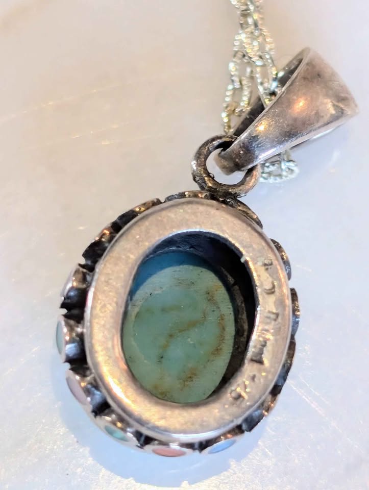 VTG Turquoise Pendant Stamped Thailand 925, on 18" Sterling Chain